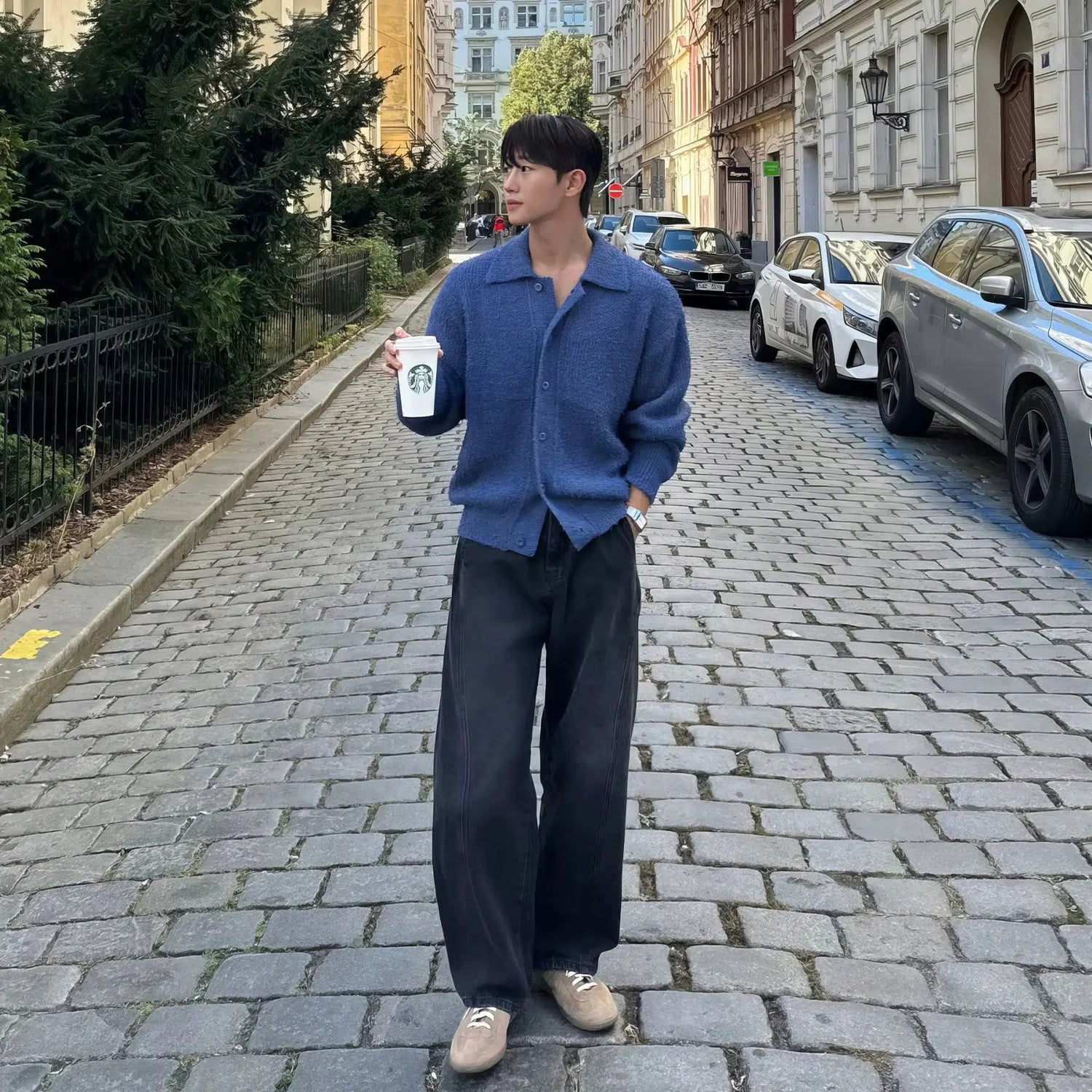 Dark Blue Lapel Sweater Cardigan