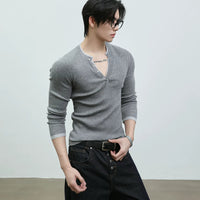 Slim Fit Ribbed Knit Henley Sweater