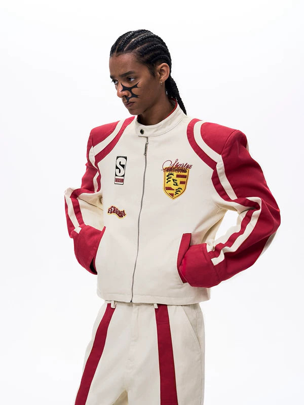 Embroidered Badge Oversized Motorcycle Jacket 2