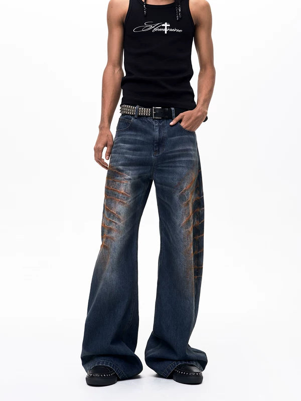 Retro Distressed Wide Leg Jeans Pants 2
