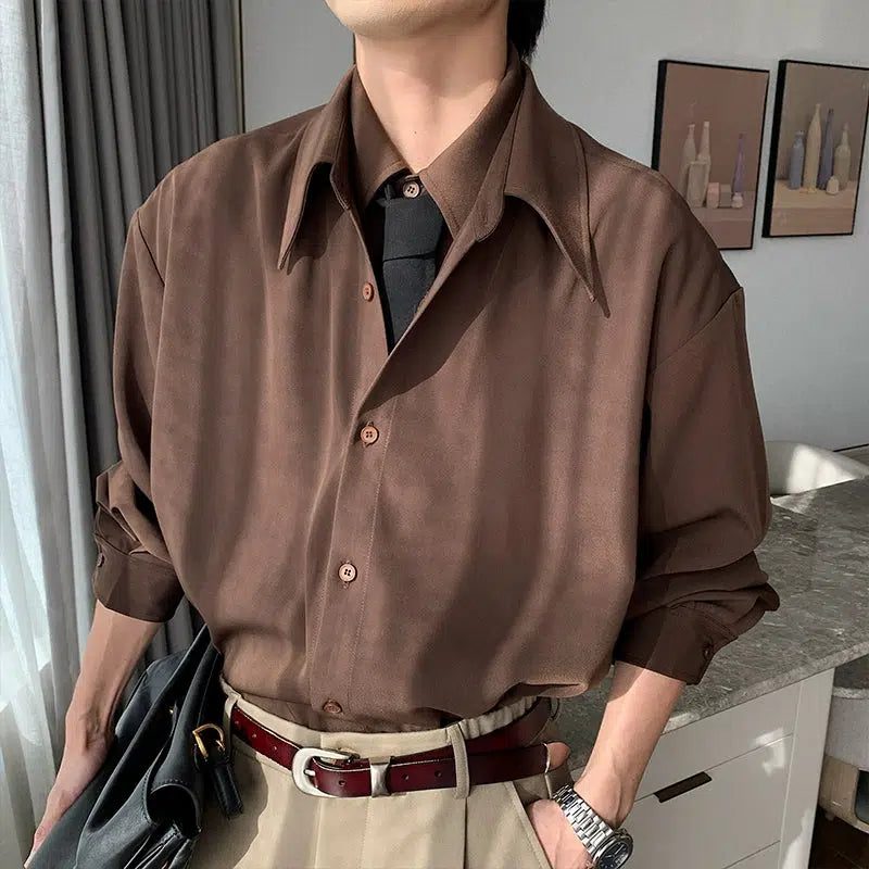 Stitching Long-Sleeve Button-Up Shirt