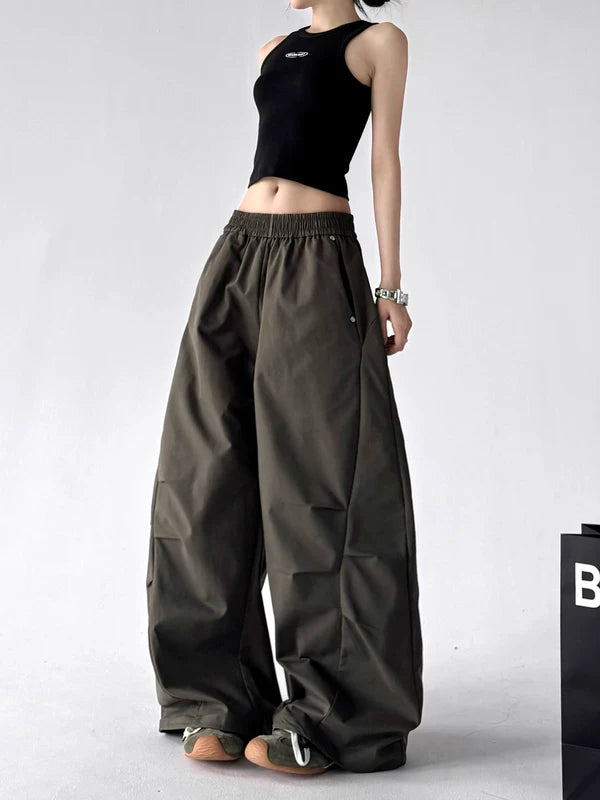 Wide Leg Elastic Waist Cargo Pants 2