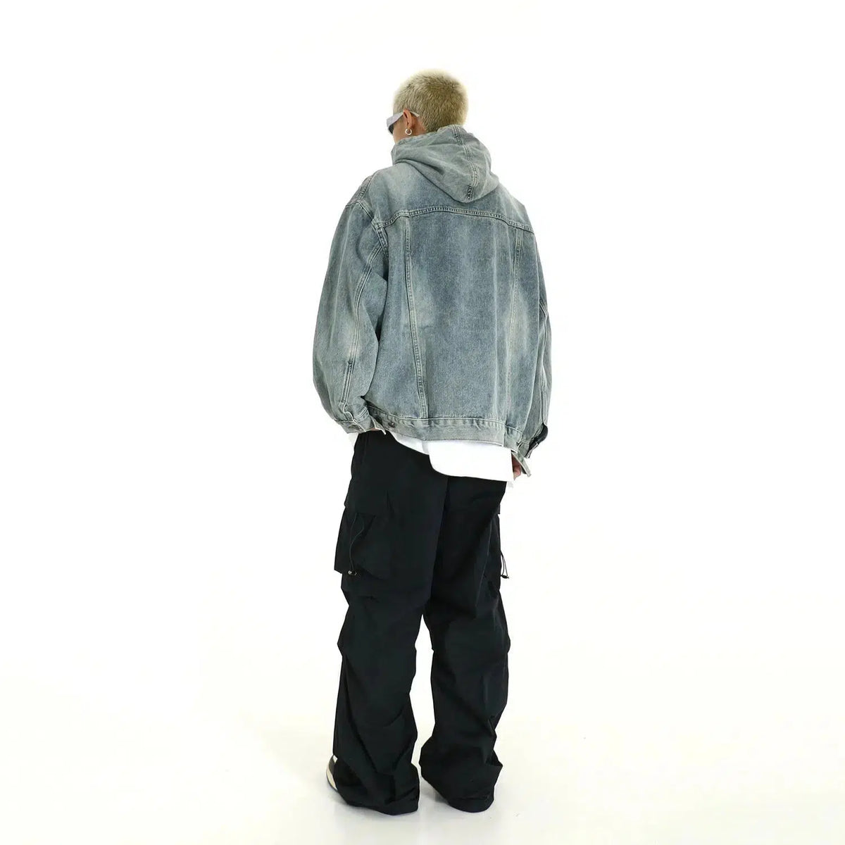 Washed Hooded Denim Sweatshirt