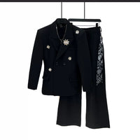Brooch Embellished Two-Piece Suit