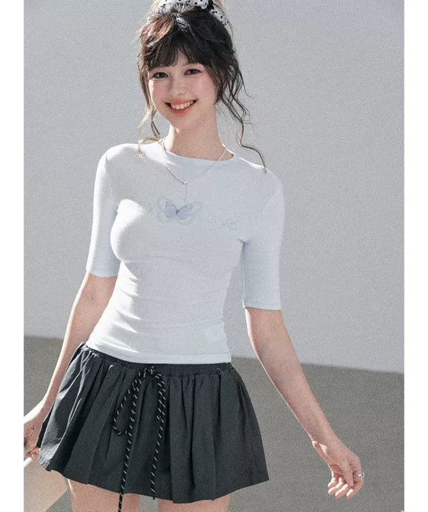 Butterfly Graphic Fitted Short Sleeve Top 1