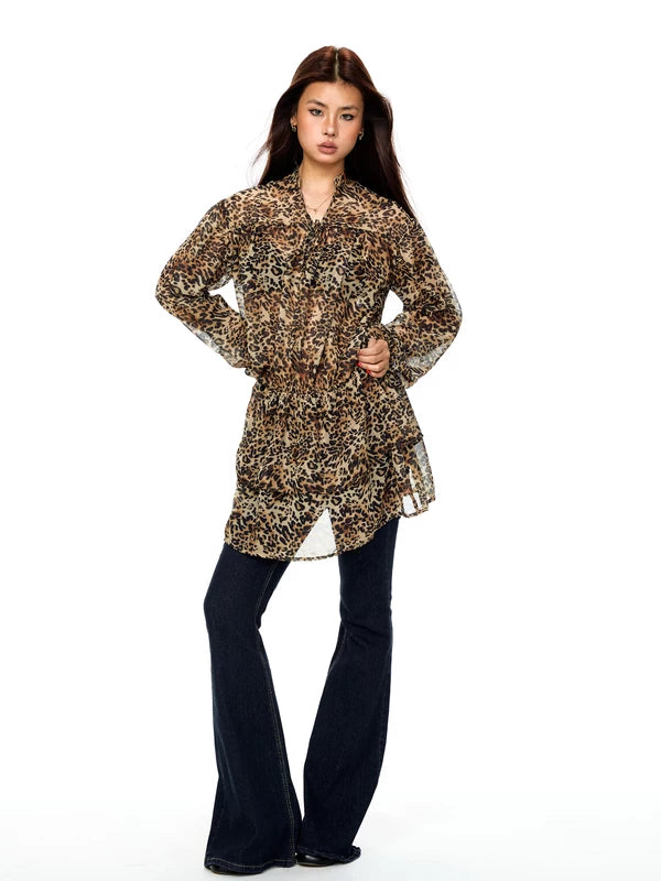 Chiffon Leopard Print Waist-Cinching Dress 4