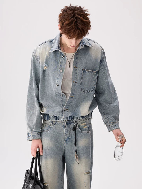 Distressed Denim Shirt and Pants Set 2