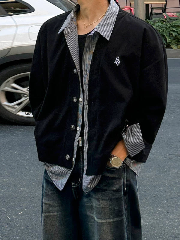 Faux Two-Piece Collared Button Jacket 4