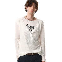 Faux Two-Piece Long Sleeve Graphic T-Shirt