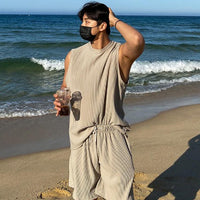 Pleated Stripe Vest and Pants