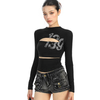 Cutout Letter Print Long Sleeve T-Shirt