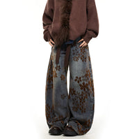 Floral Wide Leg Embroidered Denim Pants
