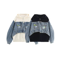 Denim Yamanlama Kapüşonlu Palto 