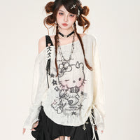 オフショルダー ニット キティ グラフィック シャツ 