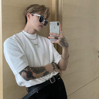 Kleines Kragen Baumwoll Basic T-Shirt 