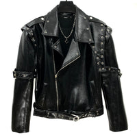 PU Leather Motorcycle Jacket with Studded Details