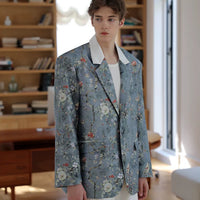 Floral Bird Print Tailored Blazer Jacket