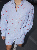 Heart Embroidered Striped Shirt and Shorts Set 4