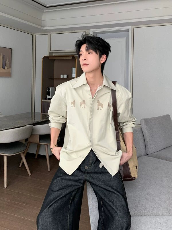 Horse Print Long Sleeve Casual Shirt 1