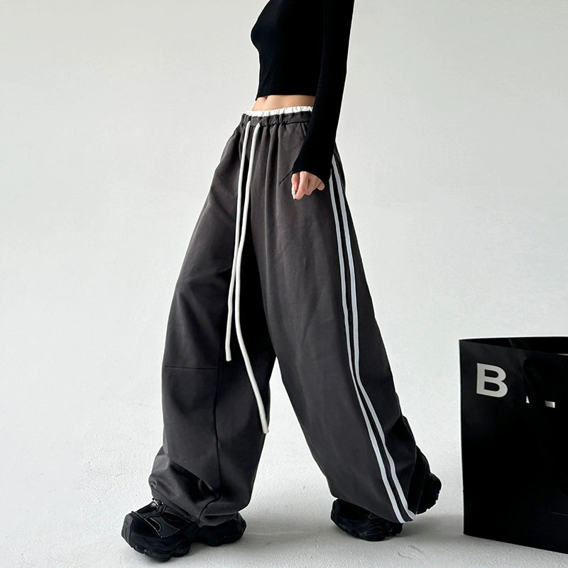 Wide-Leg Striped Drape Casual Pants