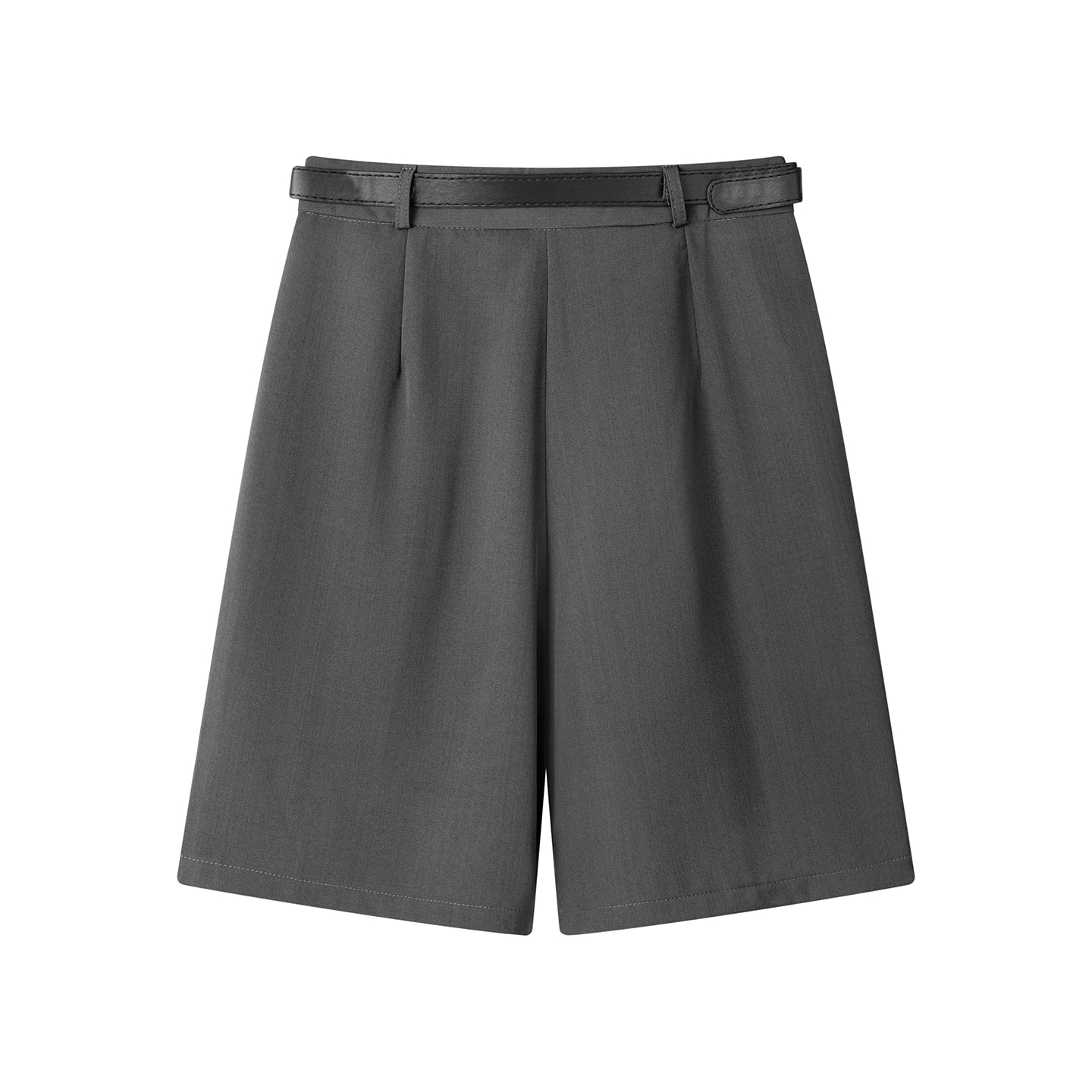 Wide-Leg Pleated Casual Suit Shorts With Belt