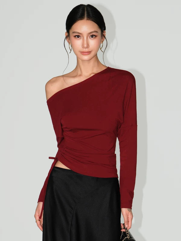 Off-Shoulder Long-Sleeve Knit Top