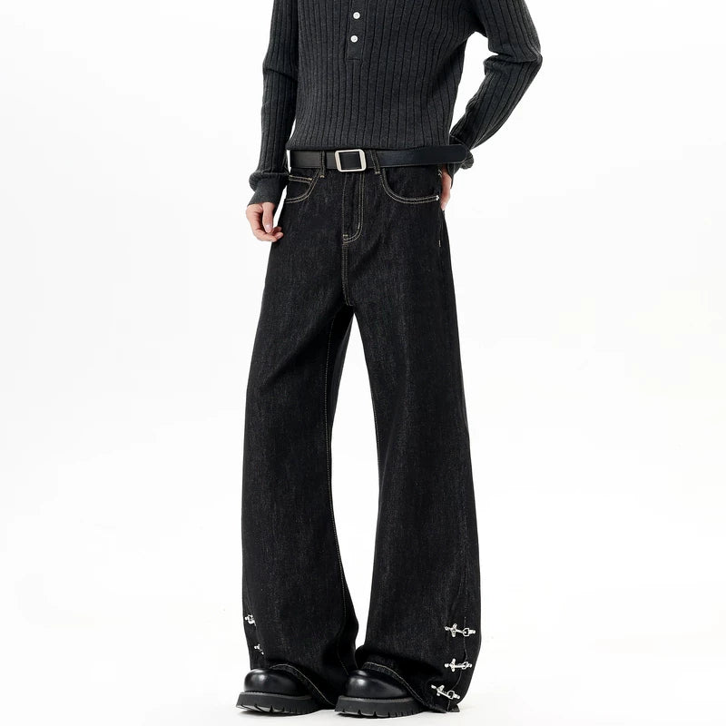 Pantalones de mezclilla rectos sueltos con hebillas 