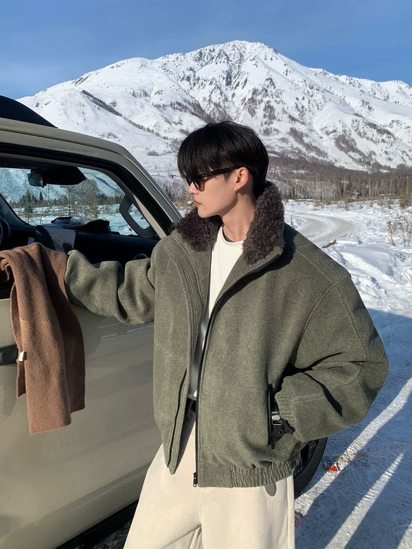 Jaqueta de Lã Com Colar de Lã Oversized e Almofadada 