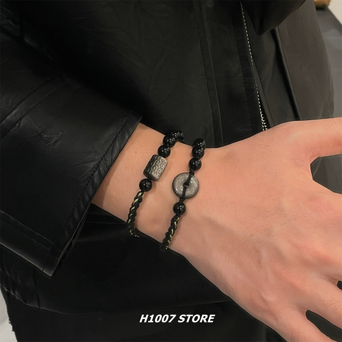 Handgefertigtes Silber Obsidian Geflochtenes Armband 