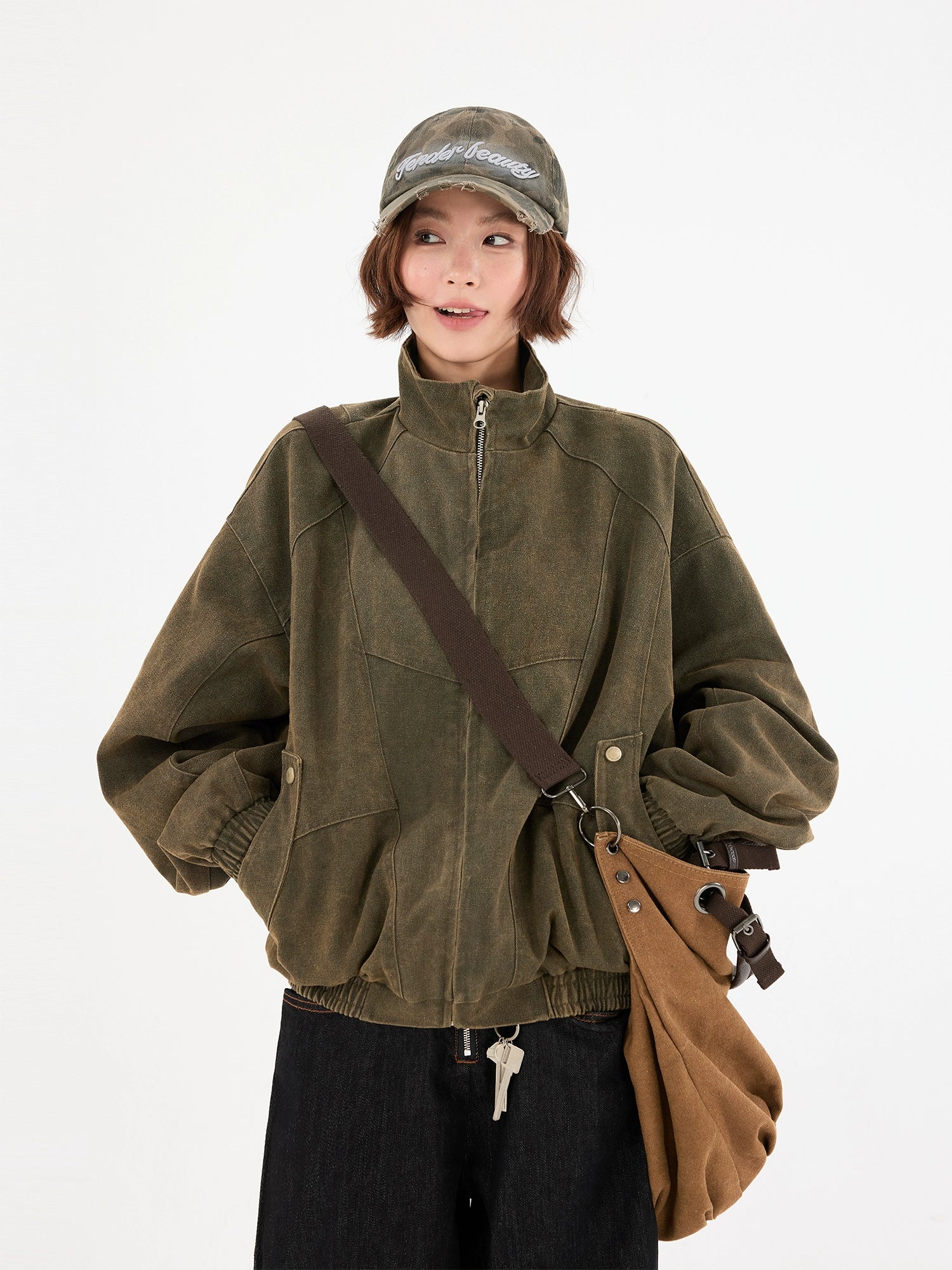 Jaqueta de Trabalho com Gola Alta Lavada 