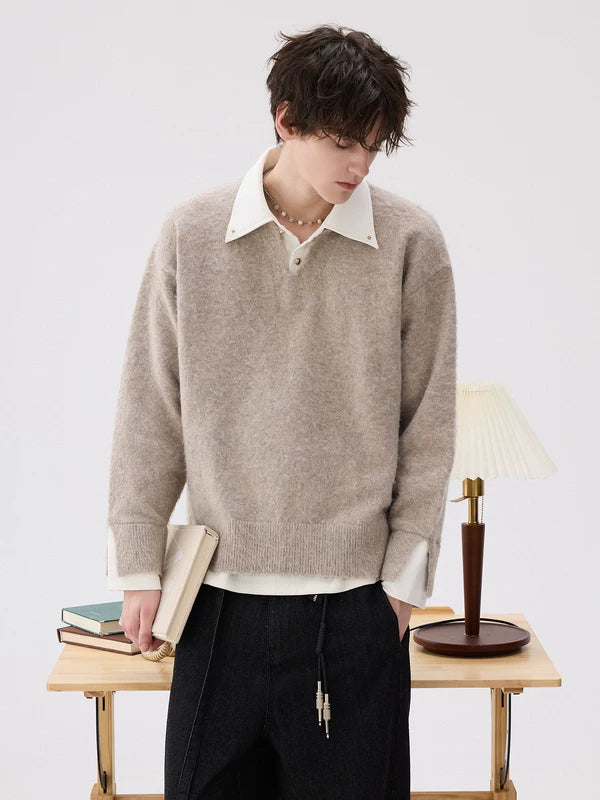 Suéter de punto de felpa con cuello en V 