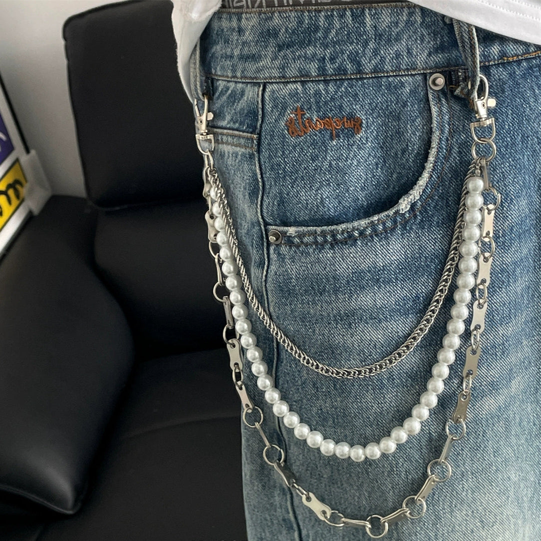 إكسسوار خصر بنطال سلسلة لؤلؤ متعددة الطبقات 