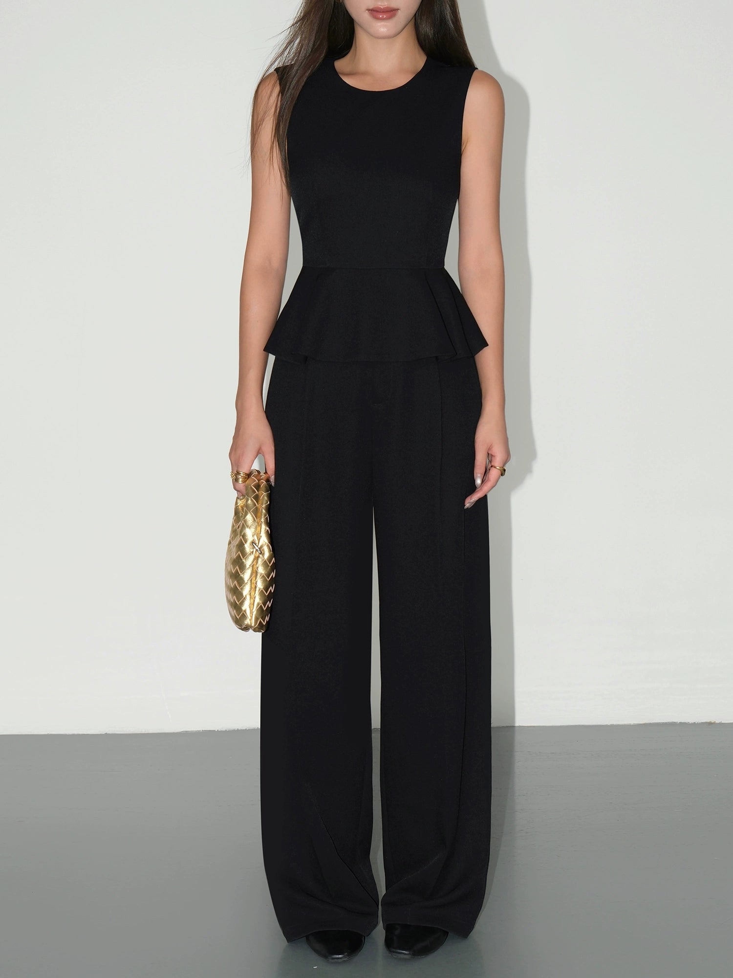 Rüschenträgershirt mit Peplum und weit geschnittene Hose 