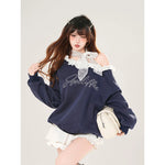 Lace Trim Off-Shoulder Pullover Sweatshirt 3