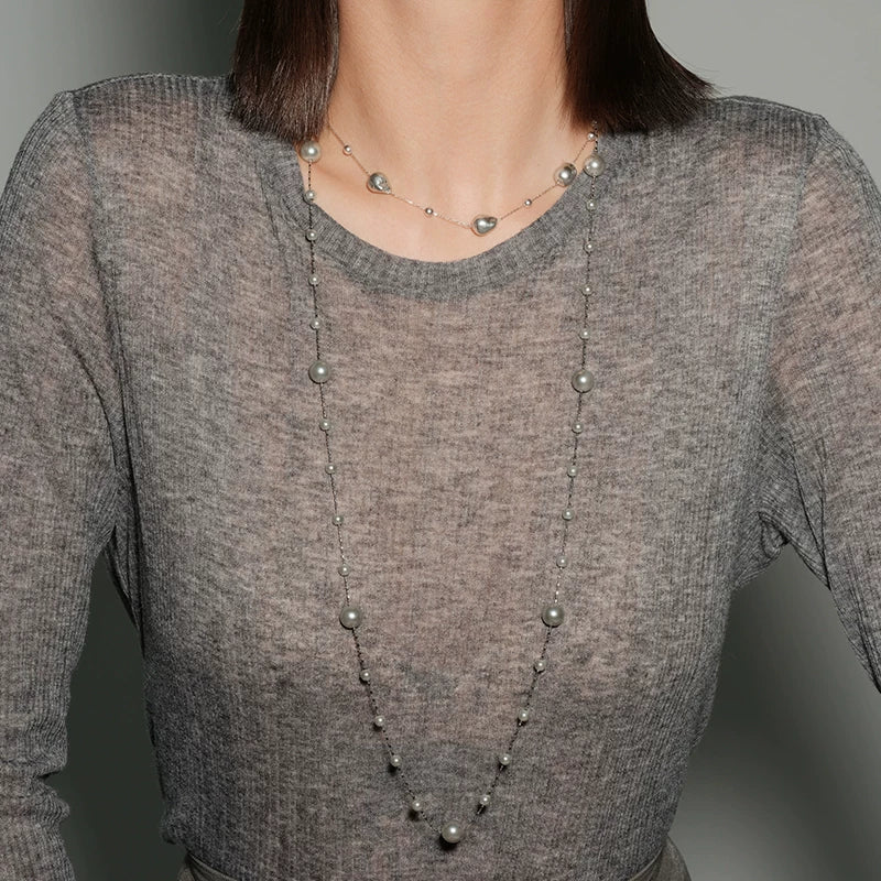 Layered Pearl Beaded Chain Necklace 5