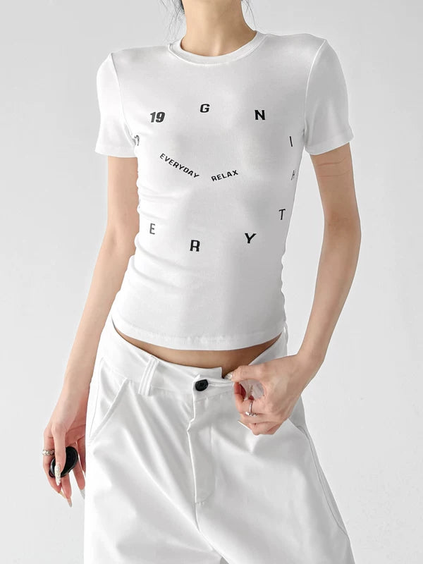 Letter Print Fitted Short Sleeve T-Shirt 2