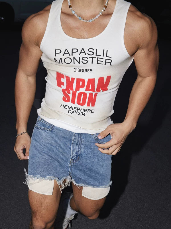 Letter Print Fitted Street Style Vest 4