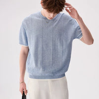 Linen Blend Knit Crewneck T-Shirt