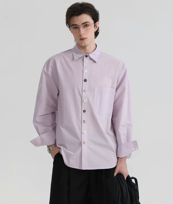 Long Sleeve Irregular Button Collared Shirt 1