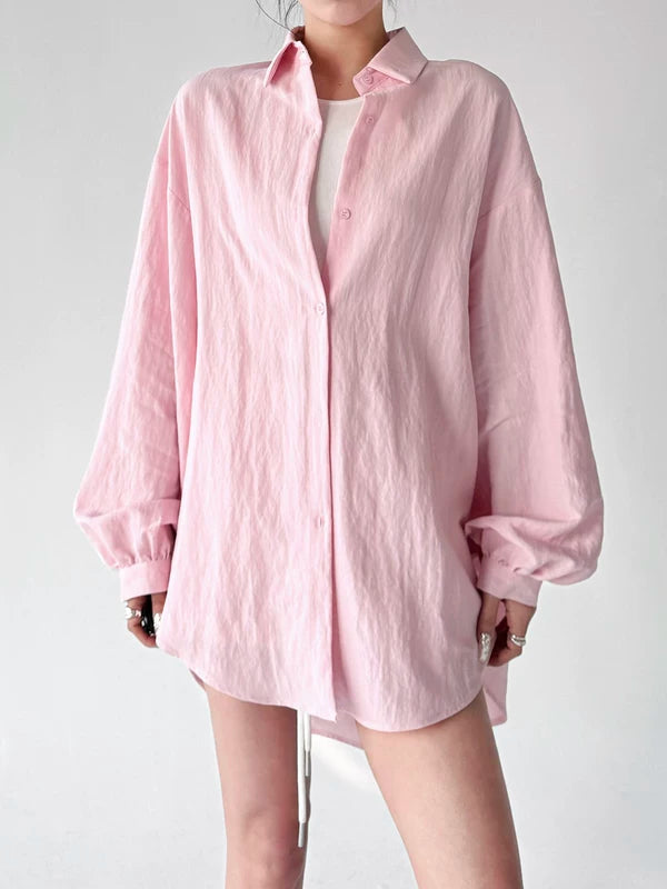 Oversized Long Sleeve Lightweight Button Up Shirt 5