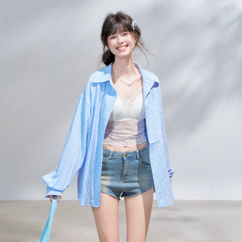 6203136471993,6203136471994, Plaid Loose-Fit Long Sleeve Shirt Cardigan