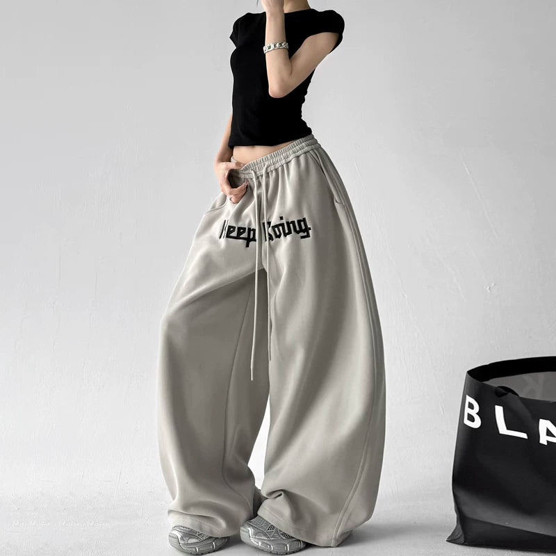 Relaxed Letter Print Wide Leg Pants 2