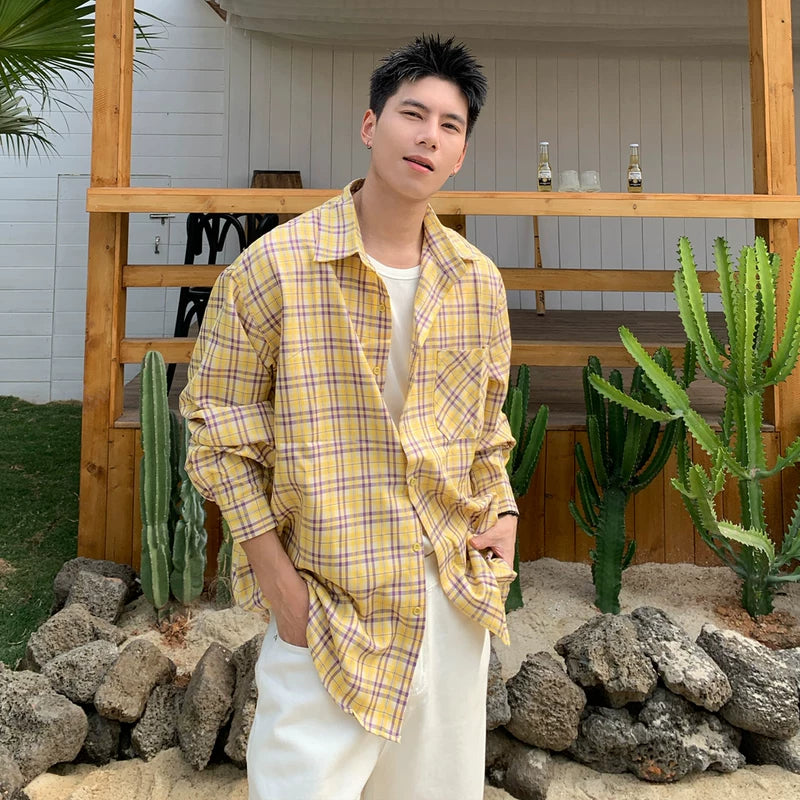 6200841606307,6200841606308,6200841606309, Relaxed Plaid Long Sleeve Casual Shirt