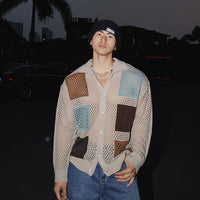 Retro Color Block Open Knit Cardigan