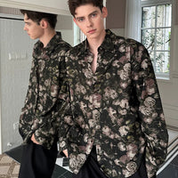 Retro Floral Print Collared Long Sleeve Shirt