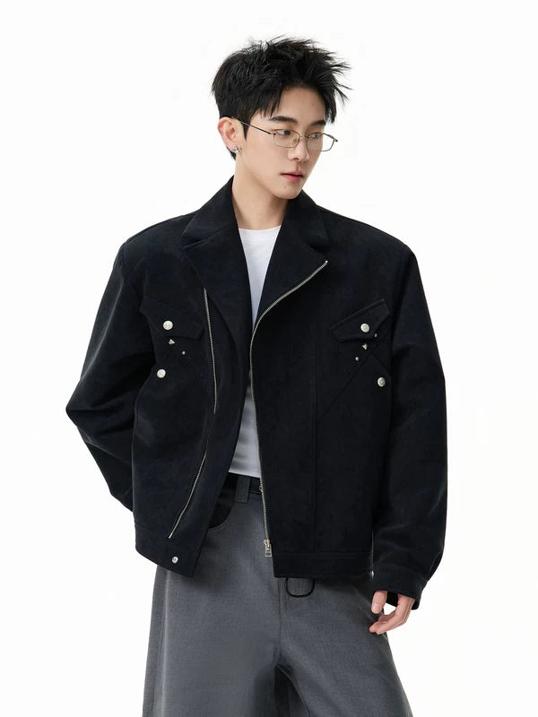 Retro Studded Zip Front Suede Jacket 4