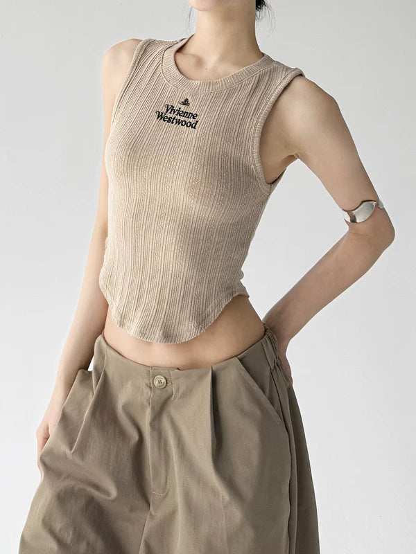 Ribbed Letter Print Cropped Tank Top 2