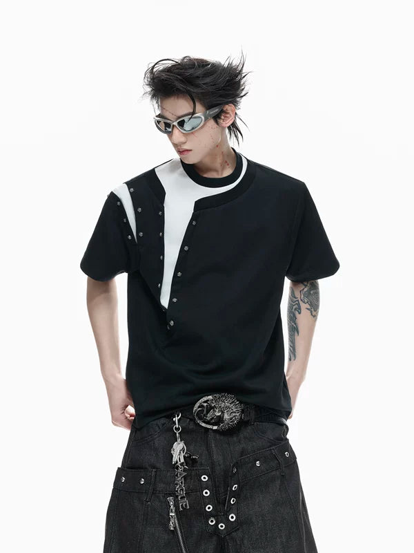 Rivet Detail Faux Layered Short-Sleeve T-Shirt 1