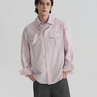 Scarf-Collar Long-Sleeve Button Shirt