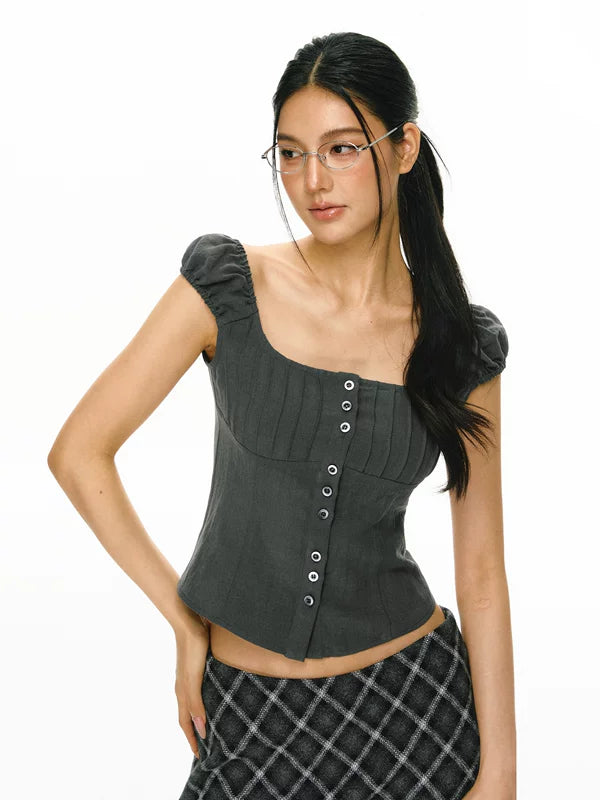 Short-Sleeve Button Front Fitted Top 4